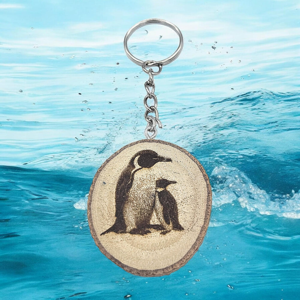 Kaiserpinguin Handgefertigter und naturbelassener Einzelstück Lasergravierter Schlüsselanhänger aus Holz