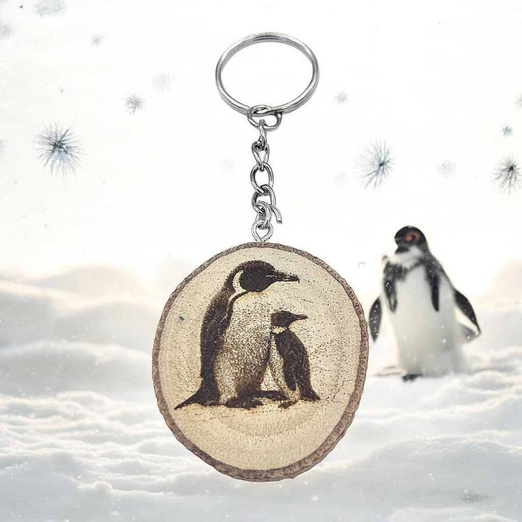 Kaiserpinguin Handgefertigter und naturbelassener Einzelstück Lasergravierter Schlüsselanhänger aus Holz