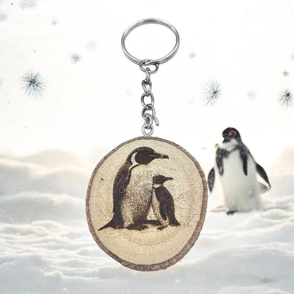 Kaiserpinguin Handgefertigter und naturbelassener Einzelstück Lasergravierter Schlüsselanhänger aus Holz