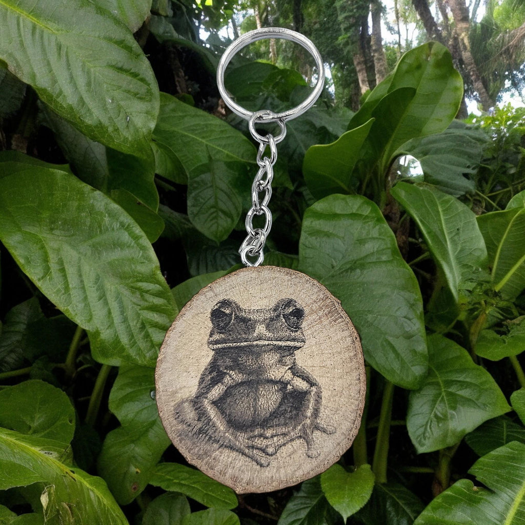 Grüner Baumfrosch Handgefertigter und naturbelassener Einzelstück Lasergravierter Schlüsselanhänger aus Holz