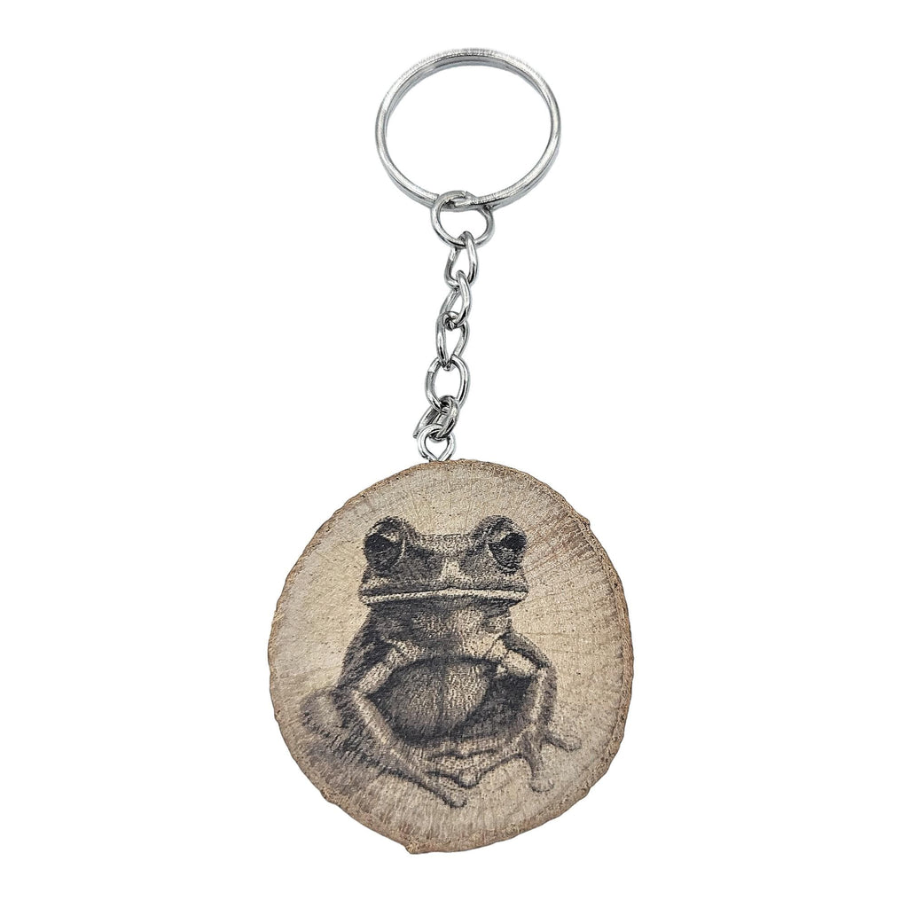 Grüner Baumfrosch Handgefertigter und naturbelassener Einzelstück Lasergravierter Schlüsselanhänger aus Holz