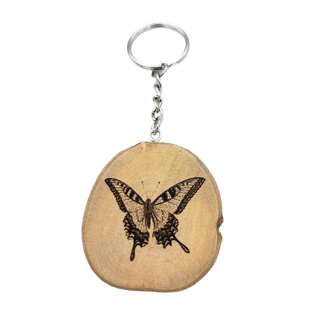 Ritterfalter Schmetterling Handgefertigter und naturbelassener Einzelstück Lasergravierter Schlüsselanhänger aus Holz